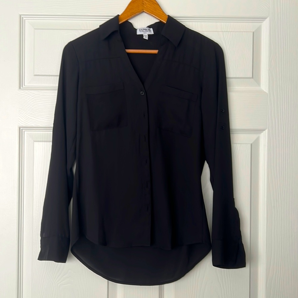 Black express slim portifino top/blouse